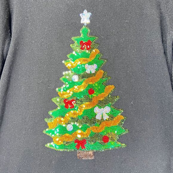 Laura Scott Black Long Sleeve Christmas Tree Sequin Sweater Womens XL Festive - Picture 3 of 9